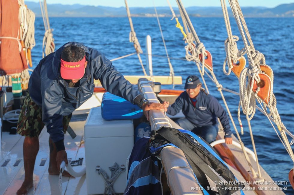 Cleaning the deck before arrival.