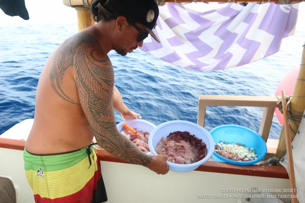 Kai preparing fresh cauht ahi for our dinner.