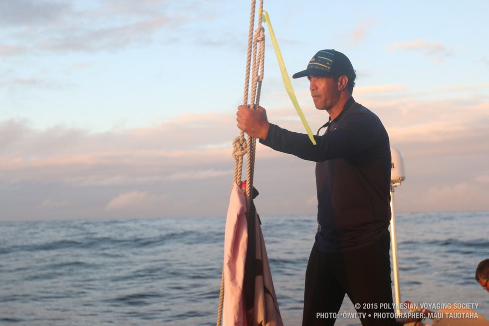 Kawika in his navigators pose, looking for the island.