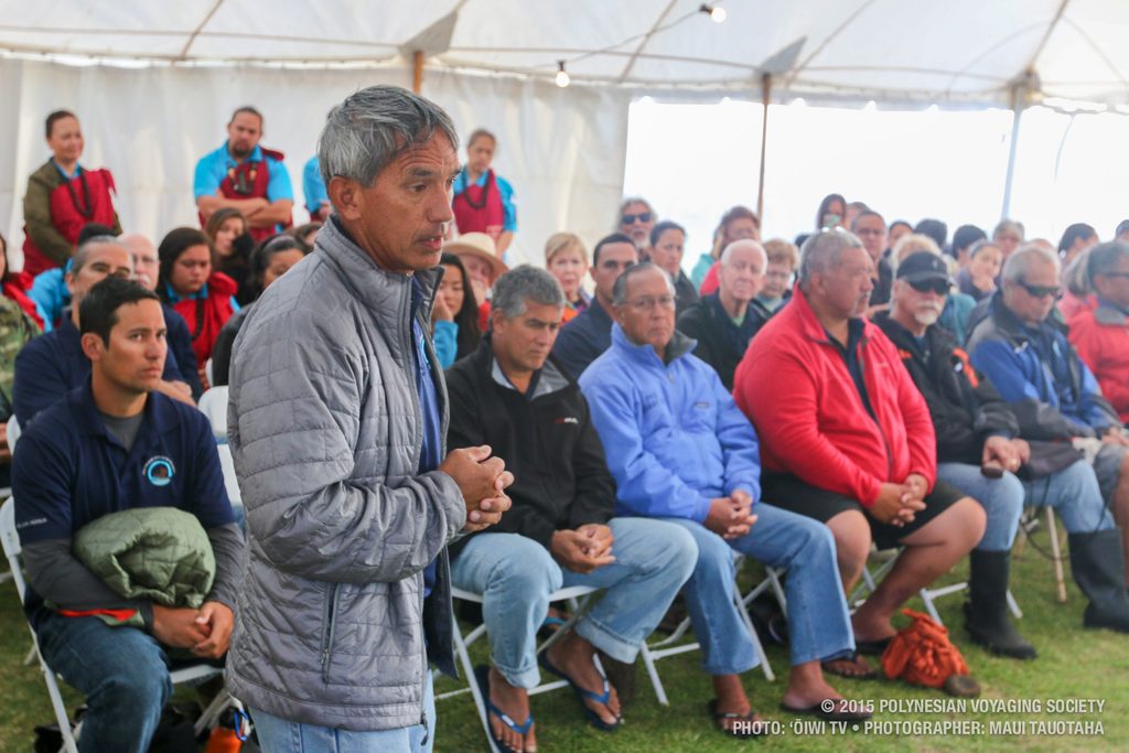 Pwo Navigator, Nainoa Thompson, speaking at today's ceremony.