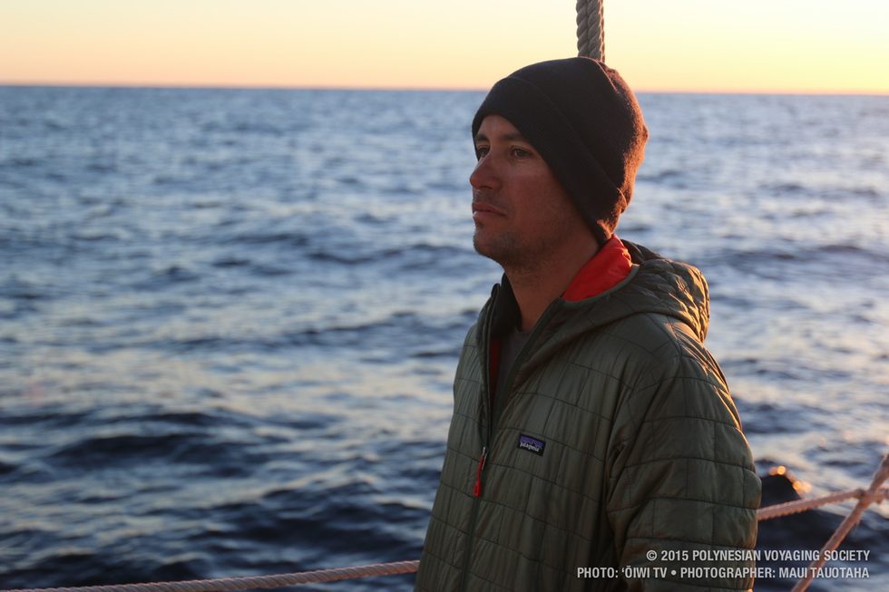 Navigator Kaleo Wong taking in sight of land.