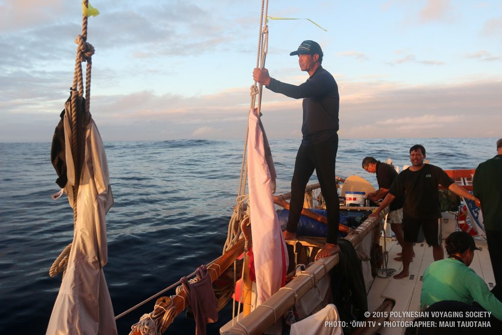 Kawika in his navigators pose, looking for the island.