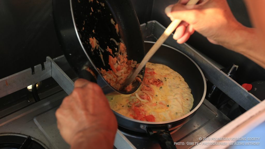 Omelet construction in progress.