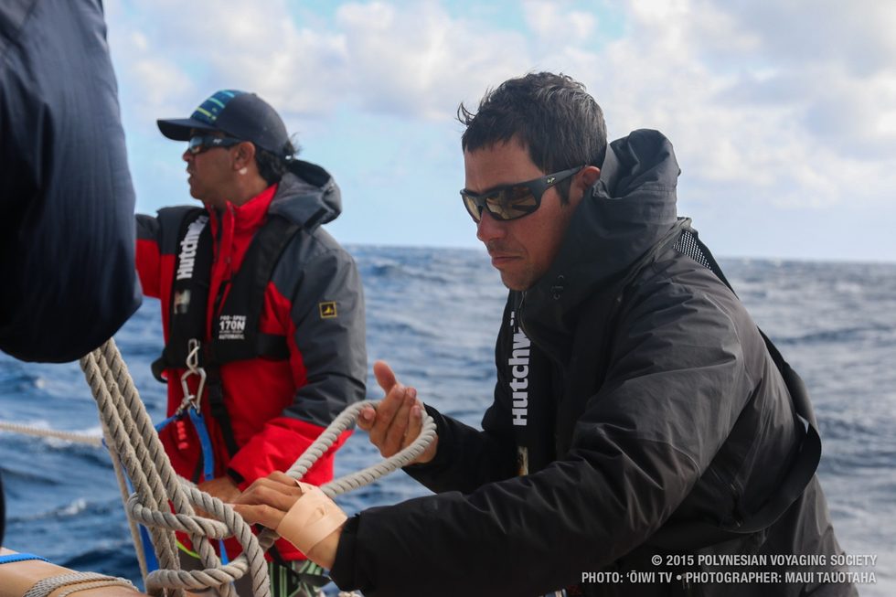 Kaleo and Kawika working on the standing rigging.