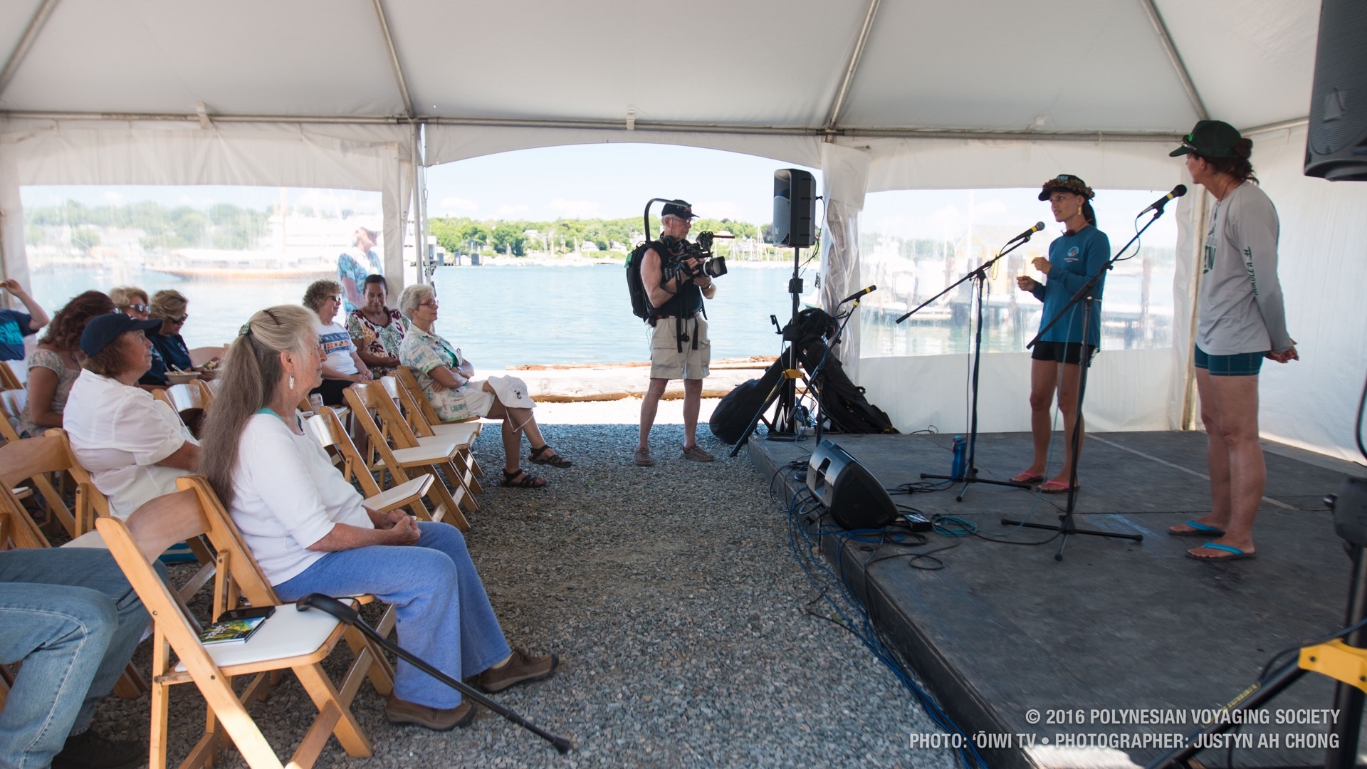 Crewmembers Kaʻiulani Murphy and Catherine Fuller lead a talk-story session about their experiences on the canoe as part of the two-day outreach on Marthaʻs Vineyard.
