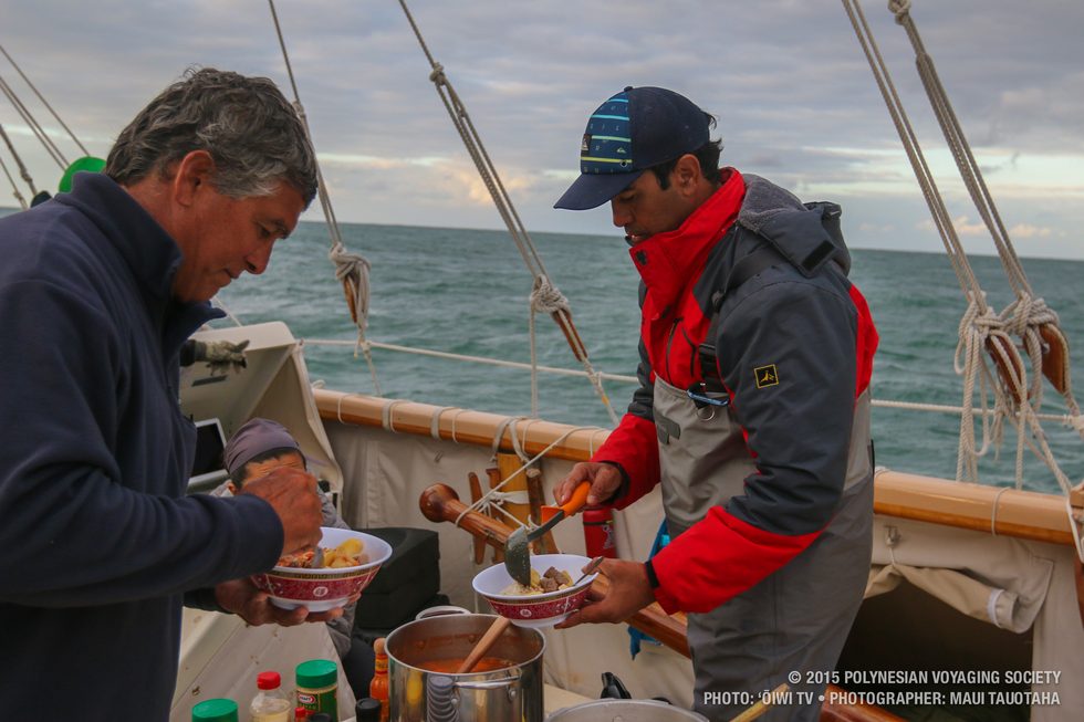 Captain Bruce and Kawika getting some beef stew.