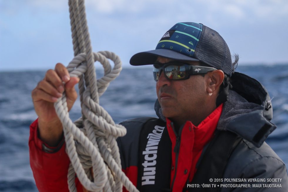Kawika working on the standing rigging.