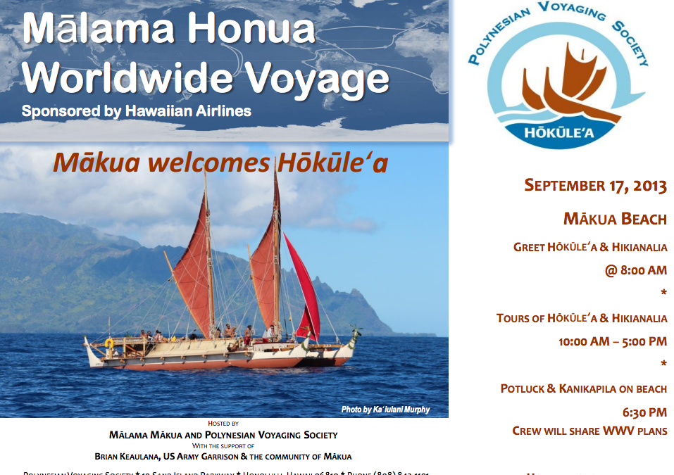 Mālama Mākua to Welcome Hōkūle‘a back to O‘ahu on Sept. 17